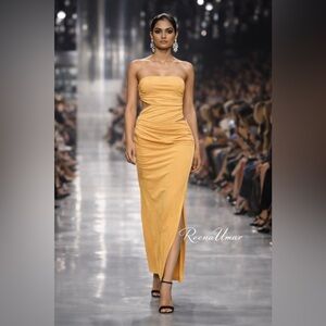 ZARA Strapless Ruched Maxi Dress – Mustard Yellow – NWT